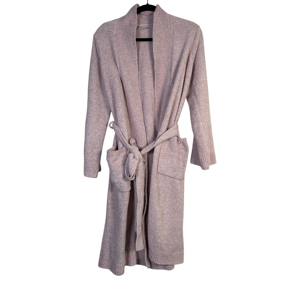 Natori Womens Pink Knit Robe Shawl Collar Belted Pockets Size M Loungewear